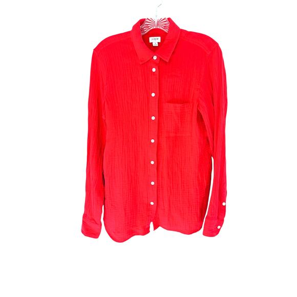 J.Crew Double Gauze Button Up Shirt Bright Cerise Orange Casual Basic Small - Picture 1 of 11